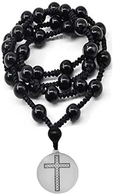 Shiv Jagdamba Religious Lord Jesus Cross Crystal With Cotton Dori Mala Onyx Rhodium Plated Crystal, Dori Chain