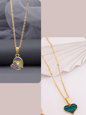 Dressberry Set Of 2 Gold-Plated Brass Minimal Artificial Beads Necklace Gold-plated Plated Brass Necklace