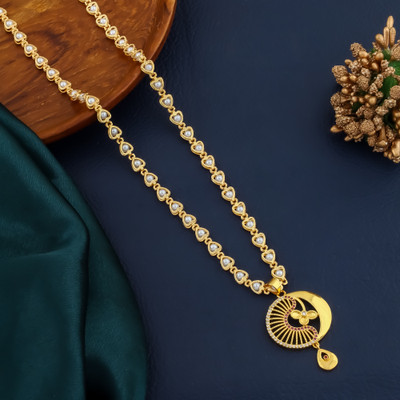 VRAJ FASHION JEWELLRY 1 GRAM GOLD PLATED 24-INCH LONG CHAIN DOUBLE MOPU CHAIN PENDANT FOR WOMEN/GIRLS. Gold-plated Cubic Zirconia Brass Pendant Set