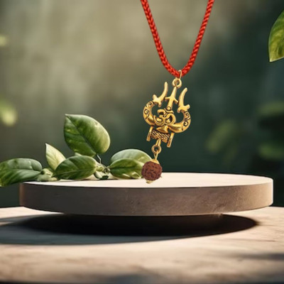 Fine Creation Most Demanded Shiv Trishul OM Symbol Dotted Locket Pendant With Dhaga Gold-plated Plated Brass Necklace Set