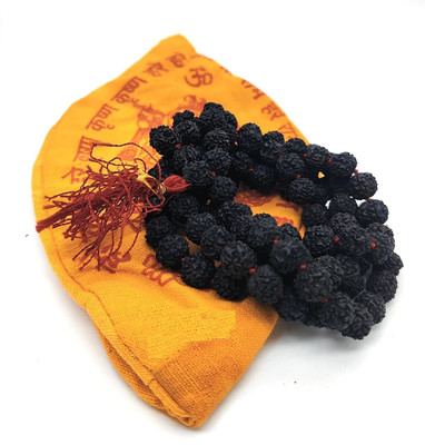 Firmus Natural Panch mukhi Black rudraksha jaap japa mala 108+1 Beads with jholi Bag Beads Fabric, Rudraksha Layered