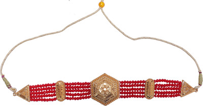 Uttarakhand Handicrafts Red Beads Hexagonal Gold-Plated Pendant Traditional Choker Necklace for Women Crystal Gold-plated Plated Alloy Choker
