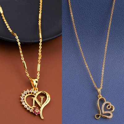 BOGHRA SALES New Stylish Exclusive Heart Shape N Letter Pendant With Necklace Chain Combo Diamond Gold-plated Plated Brass, Alloy Chain Set