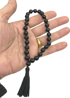 numeroastro Black Agate | Hakik Round Beads Mala for Jaap (8 MM) (27 Beads) Agate Stone Chain
