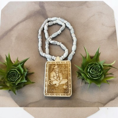 Auracrafters Original Shri Bageshwar Dham Tulsi Kanthi Mala with Tulsi Hanuman ji Locket Wood Necklace