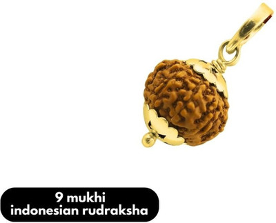 Fine Creation 9 Mukhi /9 Face Rudraksha with Lab Certificate for Men and Women Gold-plated Brass Locket