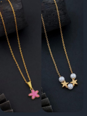 Dressberry SET OF 2 PENDANT CHAIN FOE GIRLS AND WOMEN Gold-plated Plated Brass Necklace Set