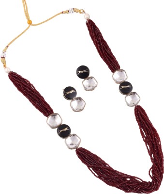 TJC Maroon Crystal With Pearl Single Layer Gold Plated Necklace Set Pearl, Crystal Gold-plated Plated Brass, Stone Necklace Set