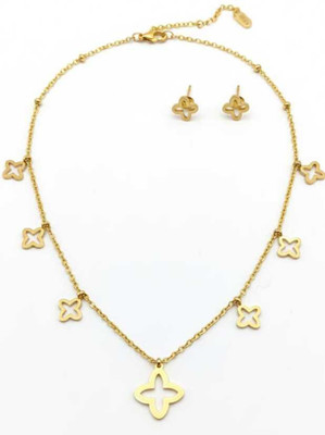 RASESVARI CLOVE DESIGN GOLD PLATED NECKLACE CHAIN SET WITH MATCHING TOPS FOR GIRLS/WOMEN Gold-plated Plated Stainless Steel Chain Set