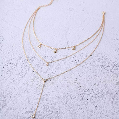 Vembley Three Layered Star Studs Pendant Necklace For Girls/Women Gold-plated Plated Alloy Necklace