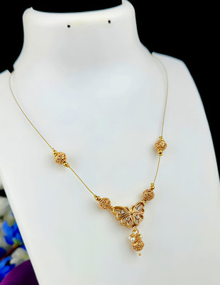 JR FASHION TRENDS Invisible Butterfly Chain Pearl Gold-plated Plated Brass Chain