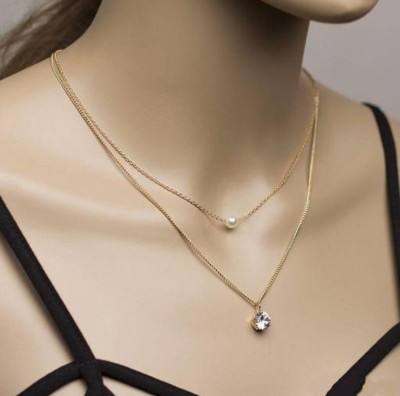 LEEJIFASHION Pearl, Cubic Zirconia, Diamond Gold-plated Plated Brass Chain