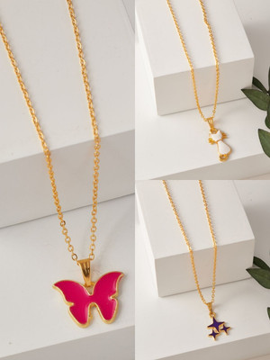 BRANDSOON Korean jewellery Gold Plated Pendant & chain for Girls/Women(3 Combo) Gold-plated Alloy Locket Set