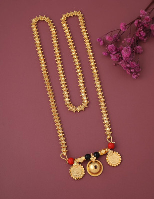 Pushp Creation 1 GRAM GOLD PLATED 24 IN LONG DILL RAVA CHAIN VATI MANGALSUTRA FOR WOMEN. Cubic Zirconia Gold-plated Plated Brass Necklace