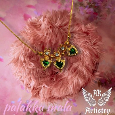 AK ARTISTRY AK ARTISTRY HAND MADE PALAKKA MALA NECK CHAIN(GREEN ) Gold-plated Plated Brass Chain Set