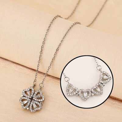 JDENTERPRISES Silver-plated Multi Wearing Clover Open Hearts Magnetic Necklace For Women Cubic Zirconia Gold-plated Plated Alloy Necklace