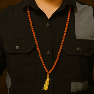 DIADRIM Natural 5 Mukhi Rudraksha Mala 7 MM Wood Chain