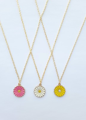 EnlightenMani Dark Pink Daisy, White Daisy, Yellow Daisy Necklaces Pack of 3 Necklaces Combo Gold-plated Plated Alloy Necklace Set