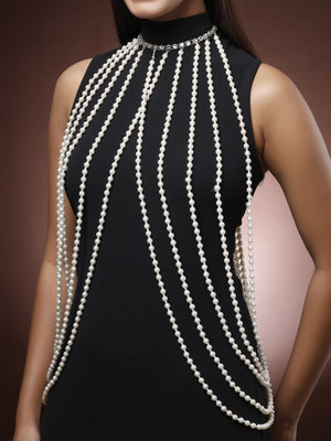Karatcart White Pearl Beaded Body Chain for Women Pearl Gold-plated Plated Mother of Pearl Chain