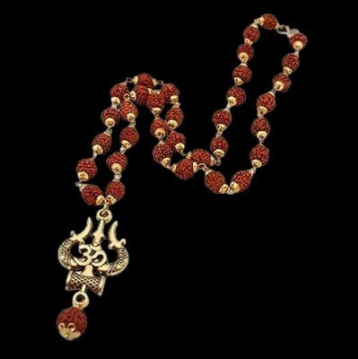 Divine rudras Om trishul rudraksha mala Beads Gold-plated Plated Brass Necklace