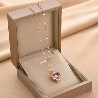 JUMSA Purple zircon crystal ocean heart pendant with chain rose gold necklace Crystal Gold-plated Plated Brass Necklace