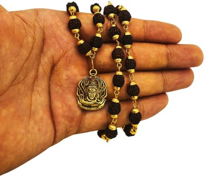 Banke Collection Most Beautiful Bhagwan Shiv 5 Mukhi Rudraksha 5 Mukhi Rudraksha Mala Beads Gold-plated Plated Brass, Wood Chain