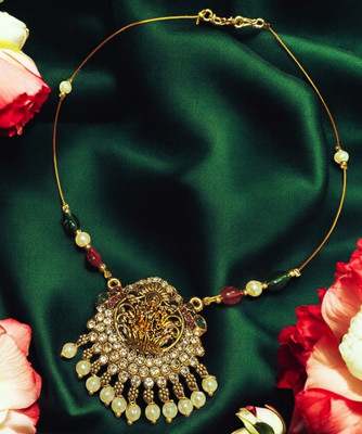 asthmangALA DivyaLakshmi Temple Pendant Invisible Necklace Cubic Zirconia Gold-plated Plated Alloy Necklace