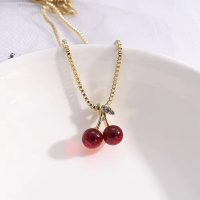 JRISSY Solid Gold red Cherry Necklace & pendent Gold-plated Plated Alloy Chain