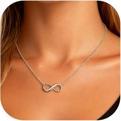 Sahelistyle Stylish Infinity Pendant Necklace For Women And Girls In Elegant Modern Design Silver Plated Stainless Steel Necklace
