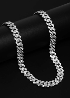 SAFISHA Hip hop Cuban Chain Diamonds Plated Ice Chain Silver Plated Alloy Chain