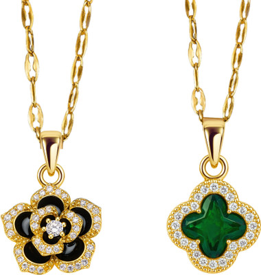 Mast Mola Gold and Silver Plated Copper Pendant Combos Crystal Gold-plated Plated Copper, Stainless Steel Chain Set