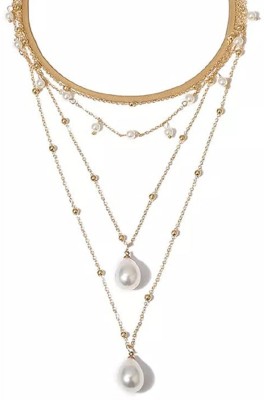 Oomph Gold Tone Pearls Multi Layered Multi-Strand Delicate Necklace Beads Gold-plated Plated Alloy Necklace