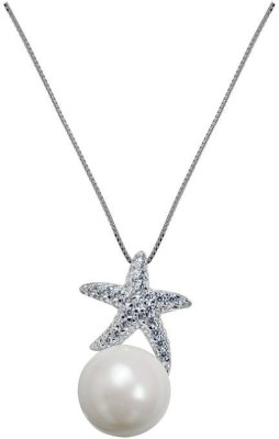 INARI SHINES 925 Sterling Silver Starfish Pearl Pendant Necklace | Pendant chain Rhodium Zircon, Pearl Sterling Silver Pendant Set