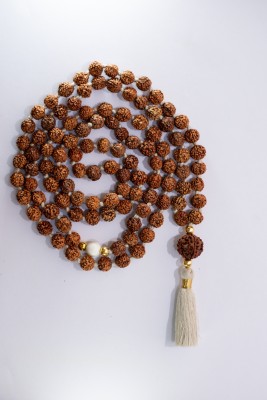 Yantrakart 5 Mukhi Rudraksha with Howlite Stone Mala for Jaap 108+1 (10 mm) Quartz Stone Necklace