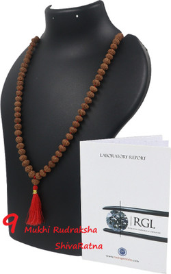 ShivaRatna 9 Mukhi Rudraksha Mala - 108+1 Beads (ISO Certified) Rudraksha Chain