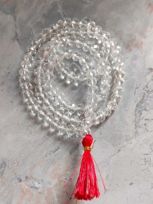 RJ BHASKAR Original Diamond Cut Rock Crystal Sphatik Mala (108+1) Transparent Beads Beads Crystal Chain