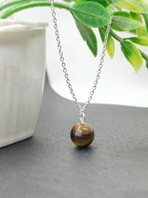 arts on way 925 Sterling Silver Chain with Natural Tiger's Eye Stone Pendant for Women/Girls Tiger's Eye Sterling Silver Chain