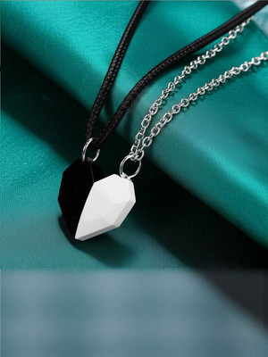 Dressberry Charming Black & Silver Friendship Magnet Heart Necklaces Silver Plated Alloy Necklace