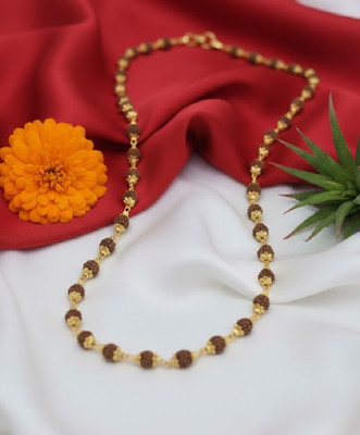 Ceylonmine01 Rudraksha Jaap Mala 54 Beads 5mm Gold Plated Caps Rosary for Men and Women Beads Gold-plated Plated Rudraksha Chain