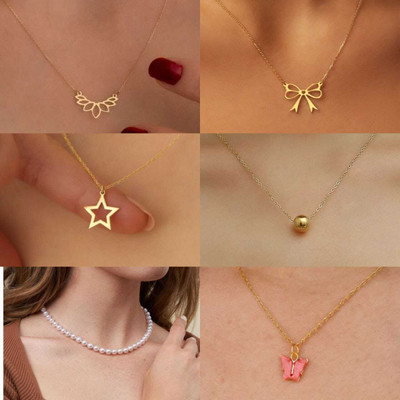 ELCETRATD JEWELLERY Shimmering beautiful multiple 6 pack combo for women and girls Diamond Gold-plated Plated Alloy Necklace