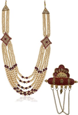 jiyanshi fashion Groom sherwani mala with brooch Topaz Gold-plated Plated Plastic Layered