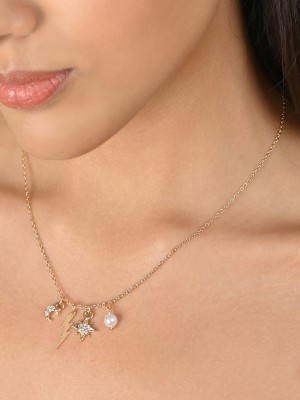 TONIQ Toniq Gold Plated Star Half Moon Pearl Charm Necklace for Women Gold-plated Plated Alloy Necklace