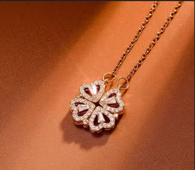 BRIGHTFRAME elegant rose gold necklaces, both designed with sparkling heart-shaped motifs-01 Gold-plated Plated Stainless Steel Necklace