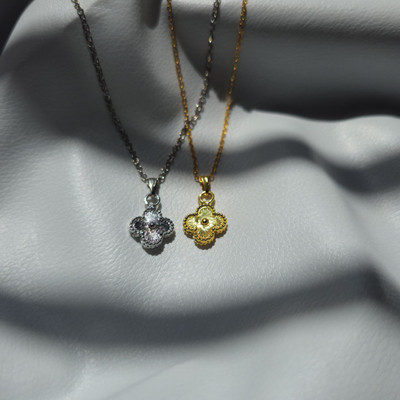 VR Divine Adorn Elegant 2 PCS Clover Pendant Necklace Set Gold & Silver Chains for Girls & Women Silver, Gold-plated Plated Stainless Steel Chain Set