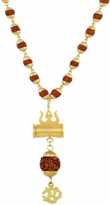Ruhi Collection Religious Jewelry Lord Shiv OM Damru Locket With Puchmukhi Rudraksha Mala Gold-plated Plated Rudraksha, Stainless Steel Chain