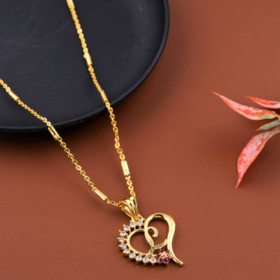 CLONEO L Alphabet Word Letter in Heart Shape with American Diamond Attached Gold-plated Plated Alloy Chain