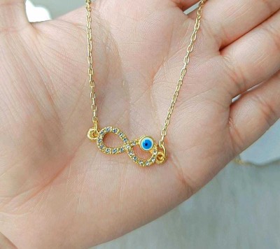 YU Fashions Yu Fashions Evil Eye Infinity Minimal Korean Pendent Necklace Crystal Gold-plated Plated Stainless Steel Necklace