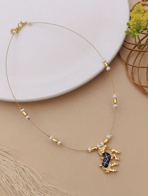 Pramukh Enterprise Horse pendent invisible neckset-KJ-71 Cubic Zirconia Gold-plated Plated Alloy Necklace