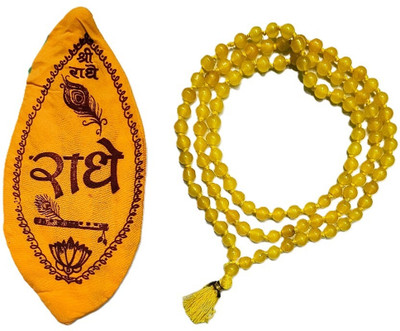 Tanishka Yellow Agate/ Yellow Haqiq Mala 6.mm 108 Beads. Jaap & Wearing Mala with Gomukhi Agate Stone Chain