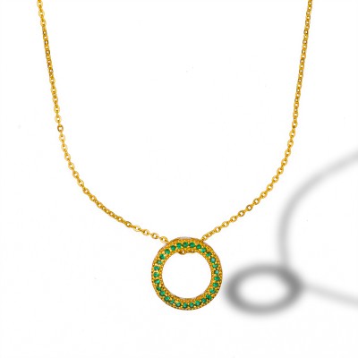 SORELLII Emerald Circle Cubic Zirconia, Emerald Gold-plated Plated Brass, Metal, Stone, Silver, Copper, Alloy Necklace